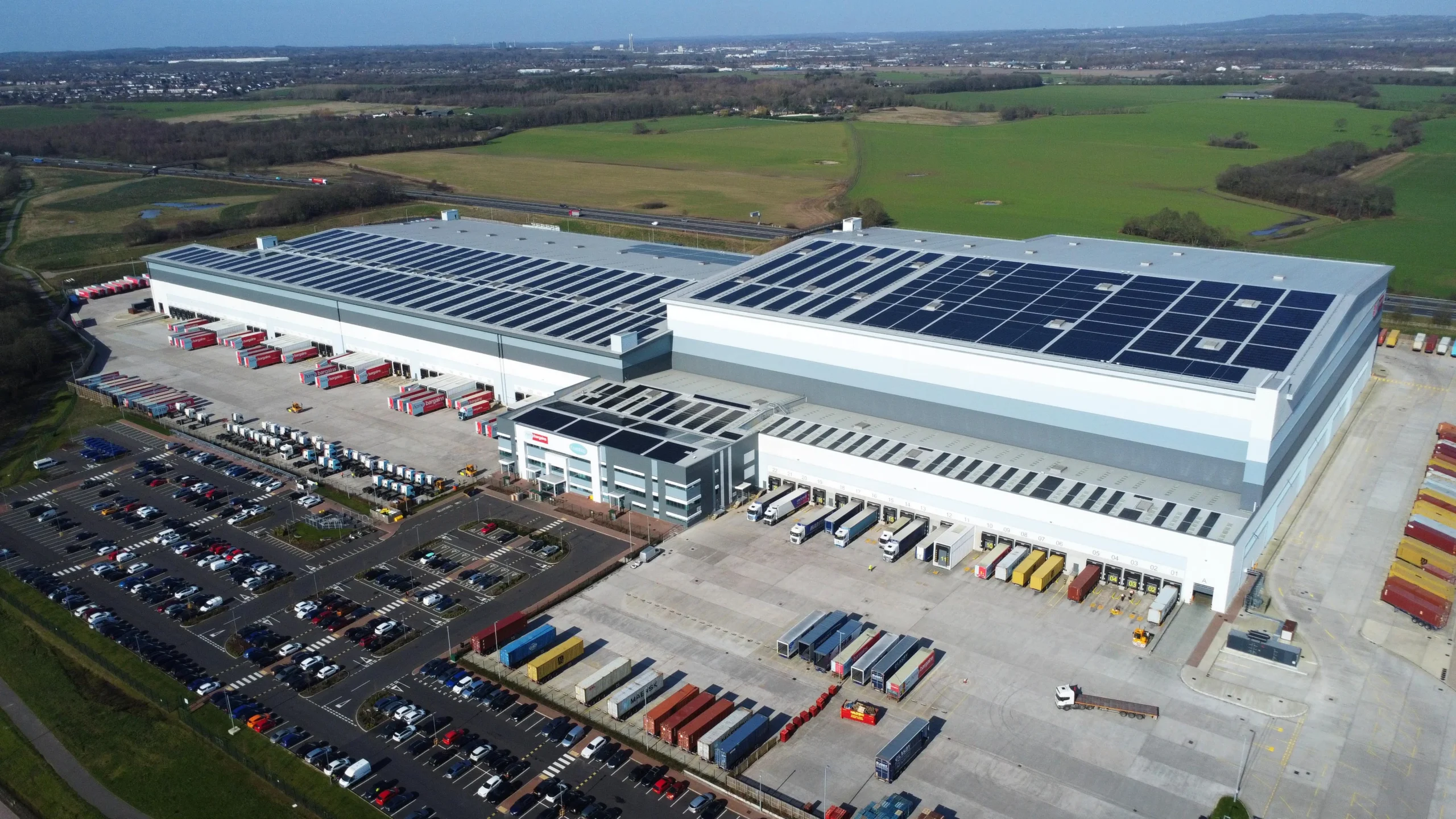 Large commercial property with rooftop solar panels