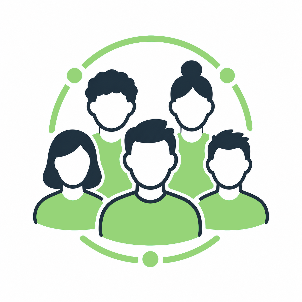 Icon of five people forming a team, symbolizing teamwork and collaboration.
